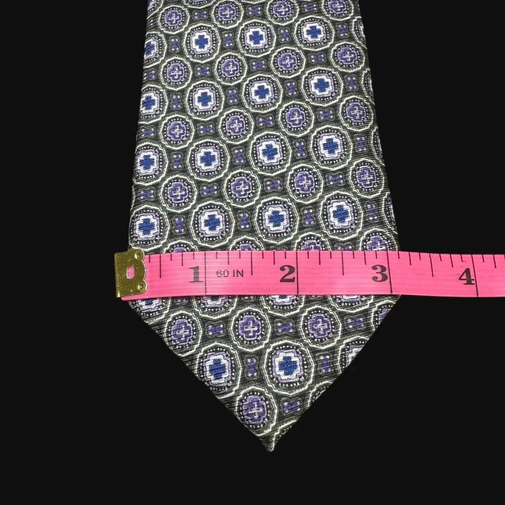 Cape Cod Neckwear Mens Silk Tie Purple Blue Green Geometric Medallion Pattern